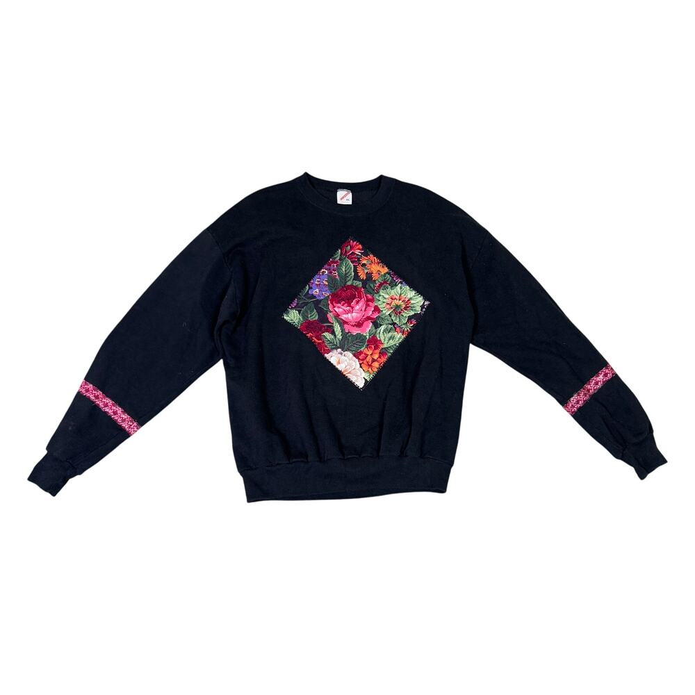 Jerzees Vintage Floral Crewneck Pullover Sweatshirt US Women's XL
